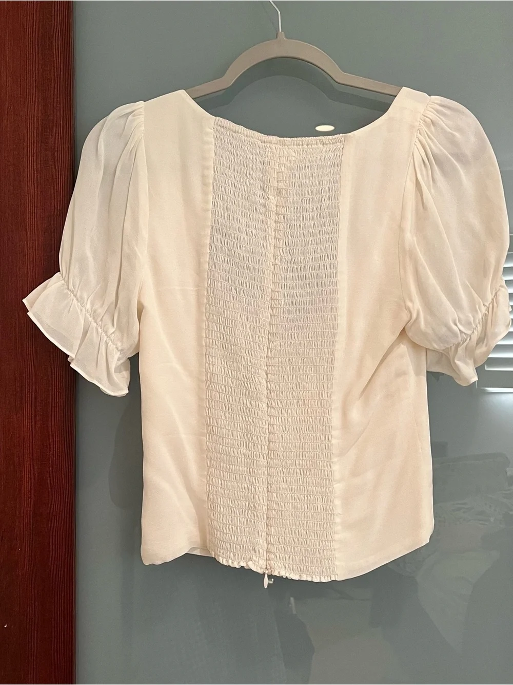 Reformation “Delevan” White Puff-Sleeve Tie-Front Blouse - Size 4